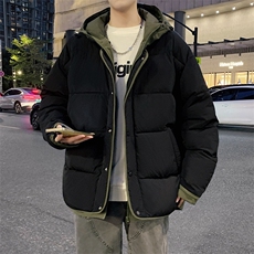 日系复古假两件连帽棉衣男冬季宽松情侣冬季棉服M0829-P103，男装棉衣，星座308B-2