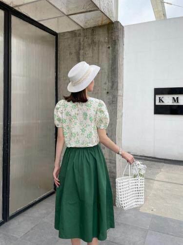 夏季新款刺绣印花绿色少女套裙，女装，水锦红