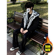 现货高品质美式高街重磅狼王座山雕毛毛领假两件棉衣加厚棉服外套，男装棉衣，电商A486-1