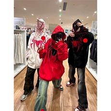 美式蜘蛛刺绣拉链开衫卫衣连帽开衫外套WY131特P52，女装短外套，星座908-1