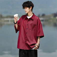 8XL-M冰丝牛仔短袖衬衫男款夏季薄款宽松慵懒衬衣外套DC28006P60，男装T恤，电商B312