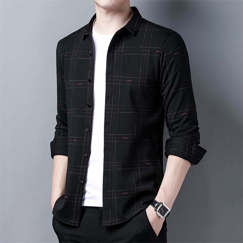 Z3205男式2023冬季新款长袖加绒衬衫修身免烫衬衣P85，男装衬衫，电商B360
