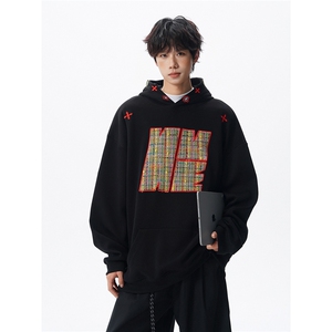 8XL-M美式复古小香风卫衣宽松连帽重磅外套刺绣加大码WY9109/P65图片