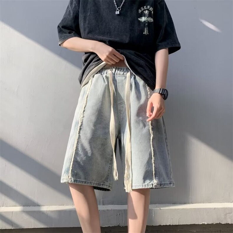 夏季港风牛仔短裤弹力腰抽绳DK783p40,男装牛仔裤,星座1013