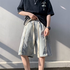 夏季港风牛仔短裤弹力腰抽绳DK783p40，男装牛仔裤，星座1013