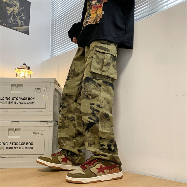 欧美高街hiphop迷彩工装裤男复古宽松直筒长裤K07102-P45,男装休闲裤,星座308B-1