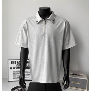 宽松短袖T恤港风华夫格金属扣polo衫半拉链男25XT77309特批32图片