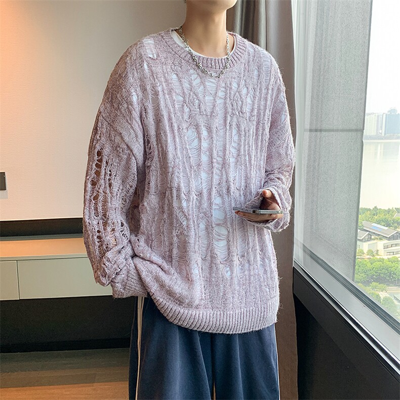 秋款男圆领镂空毛衣休闲针织衫宽松外套M6021P55,男装针织衫/毛衣,星座1013-1