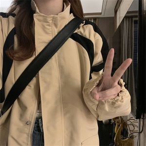 美式复古撞色拼接外套女宽松短款棒球服休闲夹克C379-85图片
