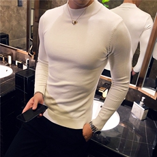 M07/p45半高领毛衣男秋冬休闲纯色修身长袖中领针织打底衫线衣，男装针织衫/毛衣，电商D303