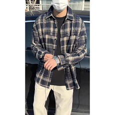 格子衬衫长袖2025新款春秋季简约外套上衣衬衣宽松休闲CSA334-P46，男装衬衫，星座208-5