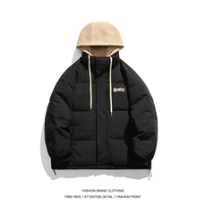 2024秋冬新款高品质印花拼接假两件连帽棉服外套A436-2802-P150，男装棉衣，电商A436