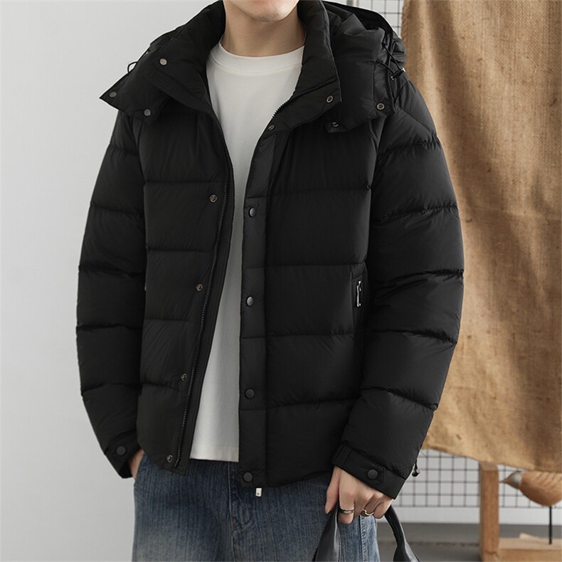 2025冬季90白鸭绒保暖羽绒服男连帽休闲纯色御寒上衣百搭外套,男装羽绒服,星座914