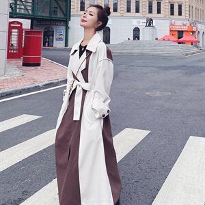 18号出货！2021春秋季撞色拼接设计感长款风衣165A-6568图片
