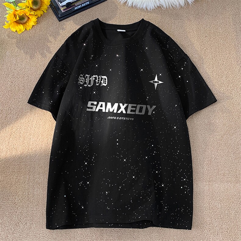 量大优供抖音视频支持得物配合二开美式满天星亮片短袖T恤MTX337,男装T恤,电商A486