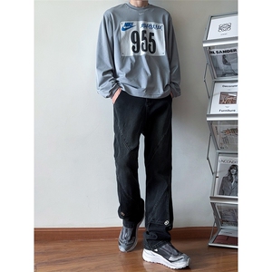 B221 美式ins高街暗黑拼接直筒工装牛仔裤 LK24147-P70  控98图片