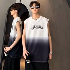 时尚渐变设计感宽松重磅男款透气夏季新款坎肩背心T恤BX03-P25，男装T恤，电商C307