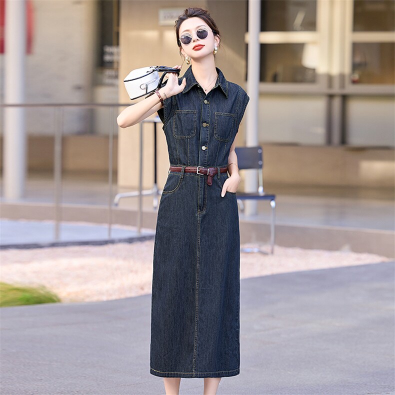 休闲牛仔连衣裙女2026夏季新款时尚无袖薄款轻奢高级感收腰裙子潮,女装连衣裙,美沁