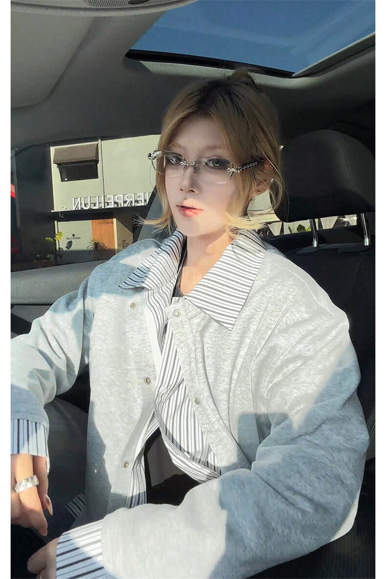 春季假两件拼接开衫卫衣条纹衬衫翻领外套男女C61308-TP4589,男装衬衫,电商A102