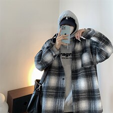 22春秋格子衬衫潮牌ins宽松毛呢料衬衣帅气外套DX159P6588，男装衬衫，电商B413-1