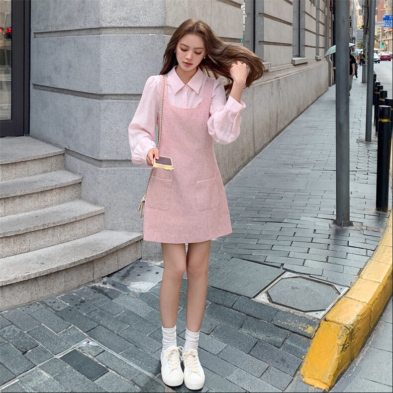 温柔少女感娃娃领衬衫连衣裙套装女2025秋季小香风气质减龄小个子,女装衬衫,2D014
