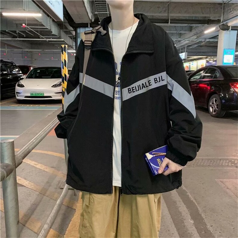秋季港风韩版潮流反光外套男ins宽松上衣夹克帅气百搭J/,男装夹克,电商D202-1