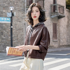 皮衣女2025秋季新款时尚宽松皮外套，女装皮衣，英标秀（1C119）