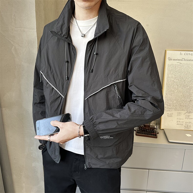 简约设计拼接拉链纯色防晒衣薄款夹克外套FS2551-P95，男装防晒衣，电商A237