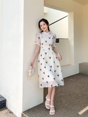 提花潮风盘扣连衣裙，女装连衣裙，天使公主