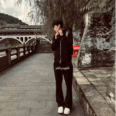 美式高街潮牌男女运动休闲裤直筒宽松慵懒显瘦印花休闲卫裤子，男装休闲裤，电商A486