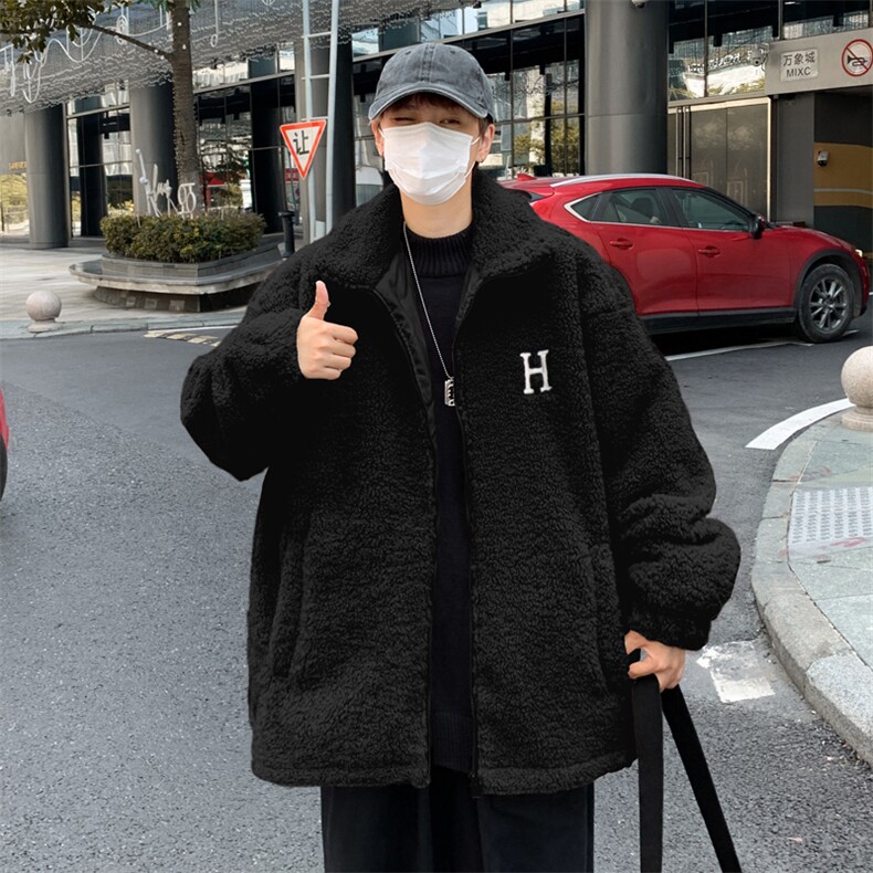 羊羔毛绒外套冬季字母刺绣夹克男韩版潮流上衣Y015-P50,男装棉衣,星座308B-1