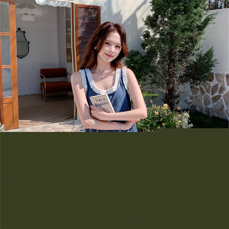 夏季新品！现货！牛仔拼接无袖连衣裙送配饰B208-9027-P125K178,女装连衣裙,浙宝208