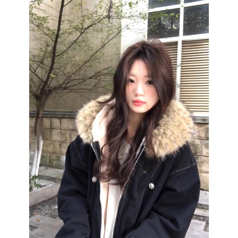 现货重磅boxy短款棉衣座山雕大毛毛领男女棉服水洗工装厚外套,男装棉衣,电商A486-1