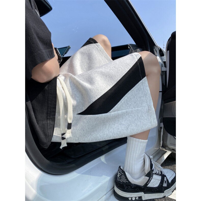 撞色拼接透气休闲短裤男夏季潮牌设计感宽松薄款速干运动五分裤子,男装牛仔裤,电商B315