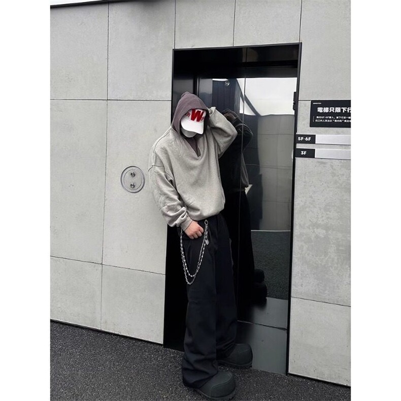 [有货]灰色卫衣连帽毛线拼接设计感小众宽松休闲外套WY712特P43,女装短外套,星座908-1
