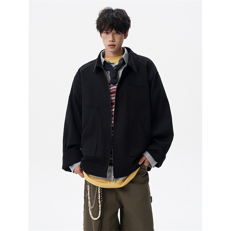 M-8XL美式复古水洗夹克男拼接灯芯绒外套休闲茄克衫上衣JK1325P88,男装夹克,电商D206-1