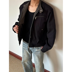 千鸟格拼接新款哈灵顿夹克男美式复古工装老钱风上衣外套J701，男装夹克，星座1116A（原606A-3）