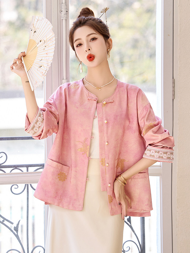 新中式提花短外套女2026春季小香风气质减龄显瘦唐装外套,女装短外套,艾仟回(原伊仟回)