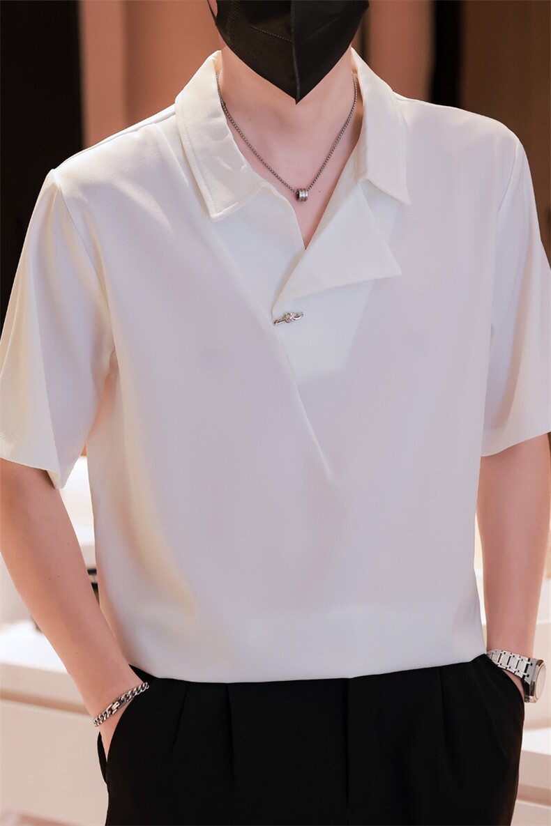 小伙立领纯色衬衫男休闲宽松风刺绣衬衣轻熟风A236-82578-P45,男装衬衫,电商A236