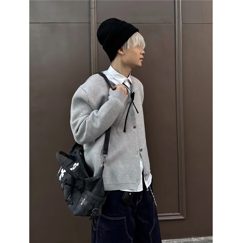 M57-P60小香风cleanfit潮流百搭毛衣外套设计感宽松开衫纽,男装针织衫/毛衣,电商B323A