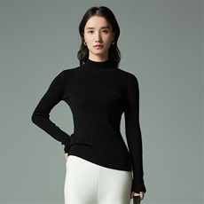 半高领长袖35%羊绒衫女秋冬新品修身显瘦坑条内搭针织衫，女装羊绒衫，木淼羊绒