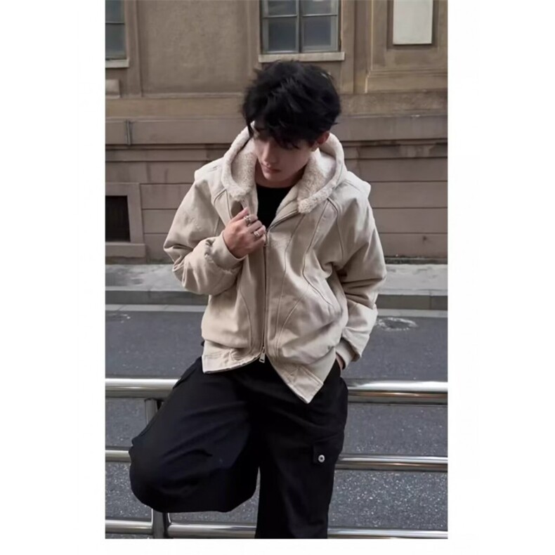 座山雕加绒外套男款cleanfit美式重磅帆布短款连帽飞行员夹克棉服,男装夹克,星座1002-2