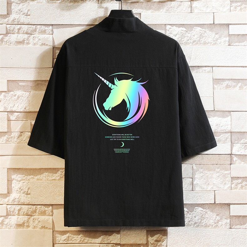 HF59138-P40风汉服男开衫外套七分袖道袍 砖墙挂拍图片