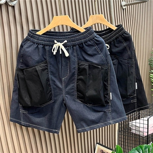 大口袋工装短裤男休闲宽松速干五分裤夏季痞帅气牛仔裤MS3008P53,穿貂衣服怎么搭配头发图片
