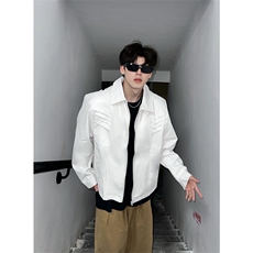 白色垫肩鲨鱼鳍夹克男款秋季高级感美式机车服cleanfit棒球服外套，男装夹克，星座1213