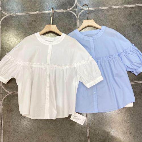 【现货】木耳边宽松圆领休闲T恤，女装T恤，裴兔子