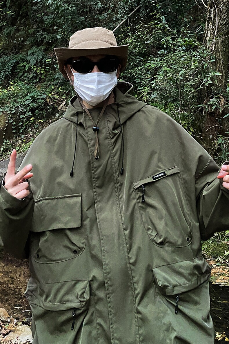 2025春款美式多口袋连帽防泼水冲锋衣男休闲工装夹克外套J29-P110,男装夹克,电商A001