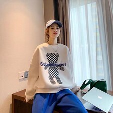 现货，棋盘格小熊卫衣，女装卫衣/绒衫，12PJL