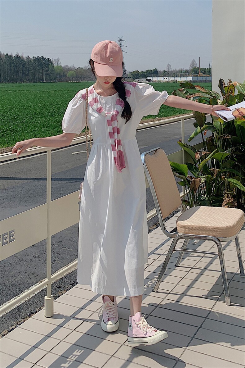 韩版拼接法式甜美时尚女装2023新款夏季女棉布连衣裙配针织披肩,女装连衣裙,浙宝285（原212）