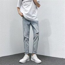 2023年新款男直筒休闲高弹小脚九分牛仔裤N115P45图片